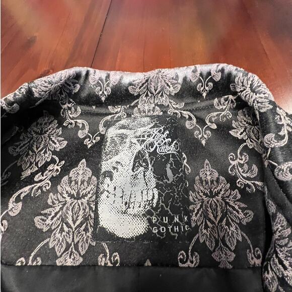 Punk Rave Gothic Brocade Waistcoat Vest Black Silver Damask Pattern Men’s Size M - Picture 2 of 4